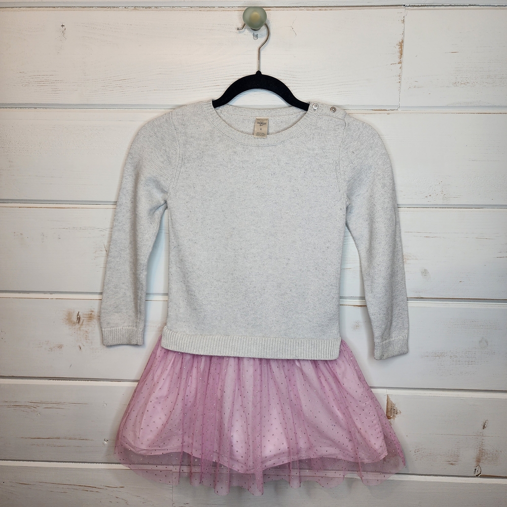 OshKosh B'gosh Cream Knit Sweater with Punk Tulle Skirt Size 6